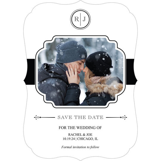 White and Black Initial Connection Photo Save the Date Cards